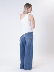 Asymmetric white one-shoulder top