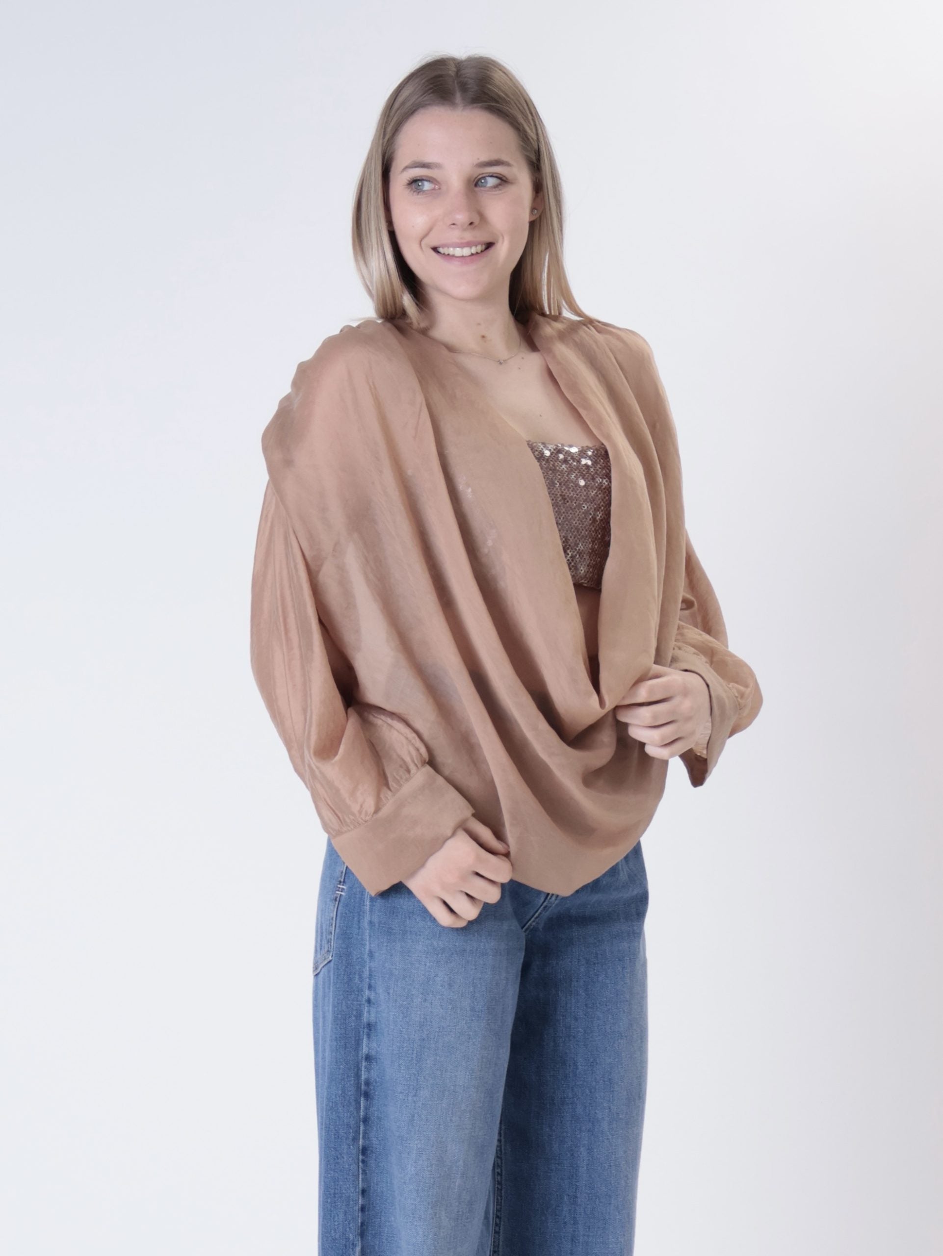 Camicia + top paillettes cammello