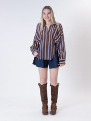 V-neck shirt brown/light blue stripe
