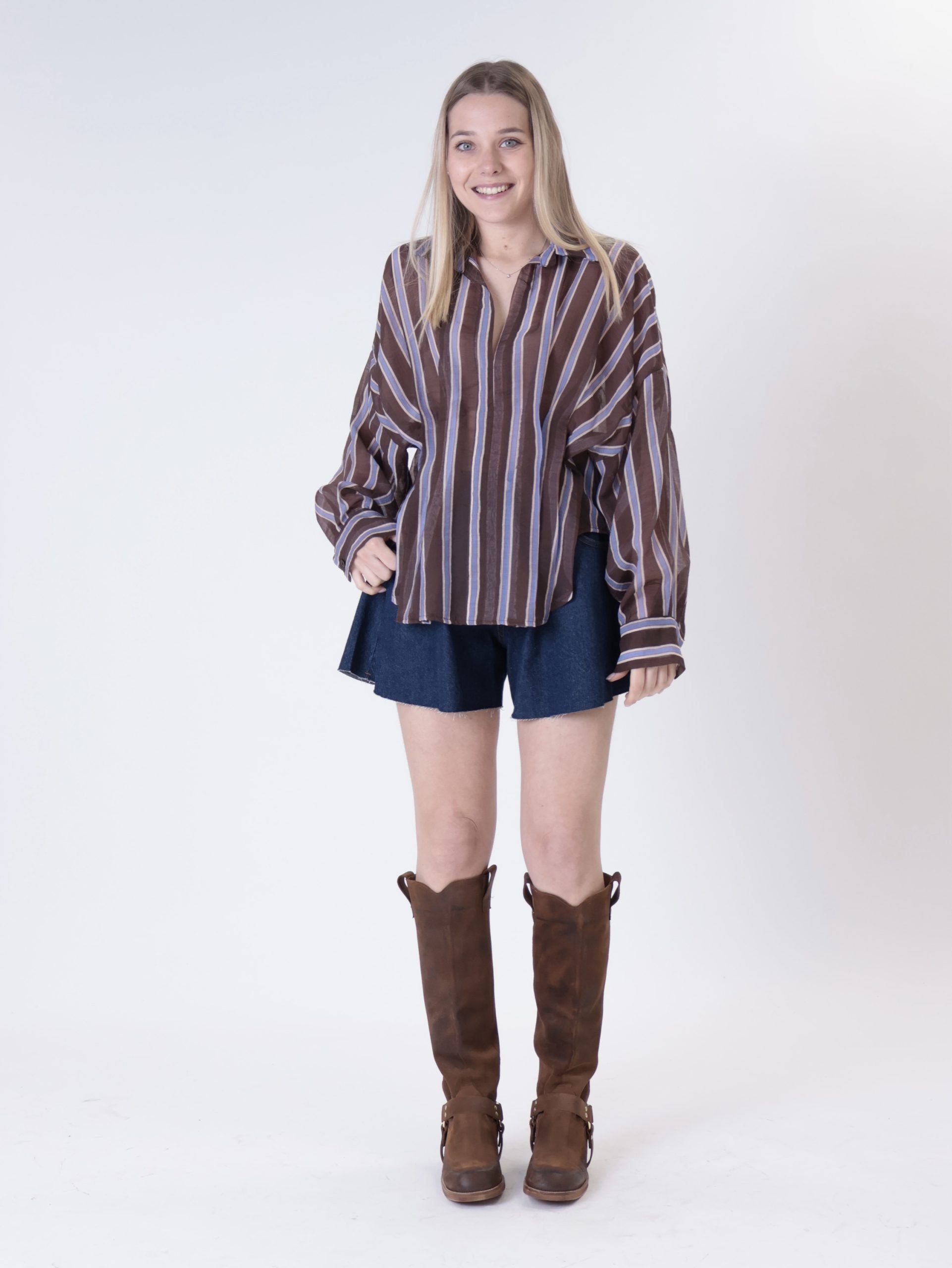 V-neck shirt brown/light blue stripe