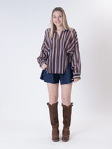 V-neck shirt brown/light blue stripe