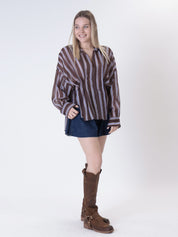V-neck shirt brown/light blue stripe