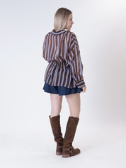 V-neck shirt brown/light blue stripe