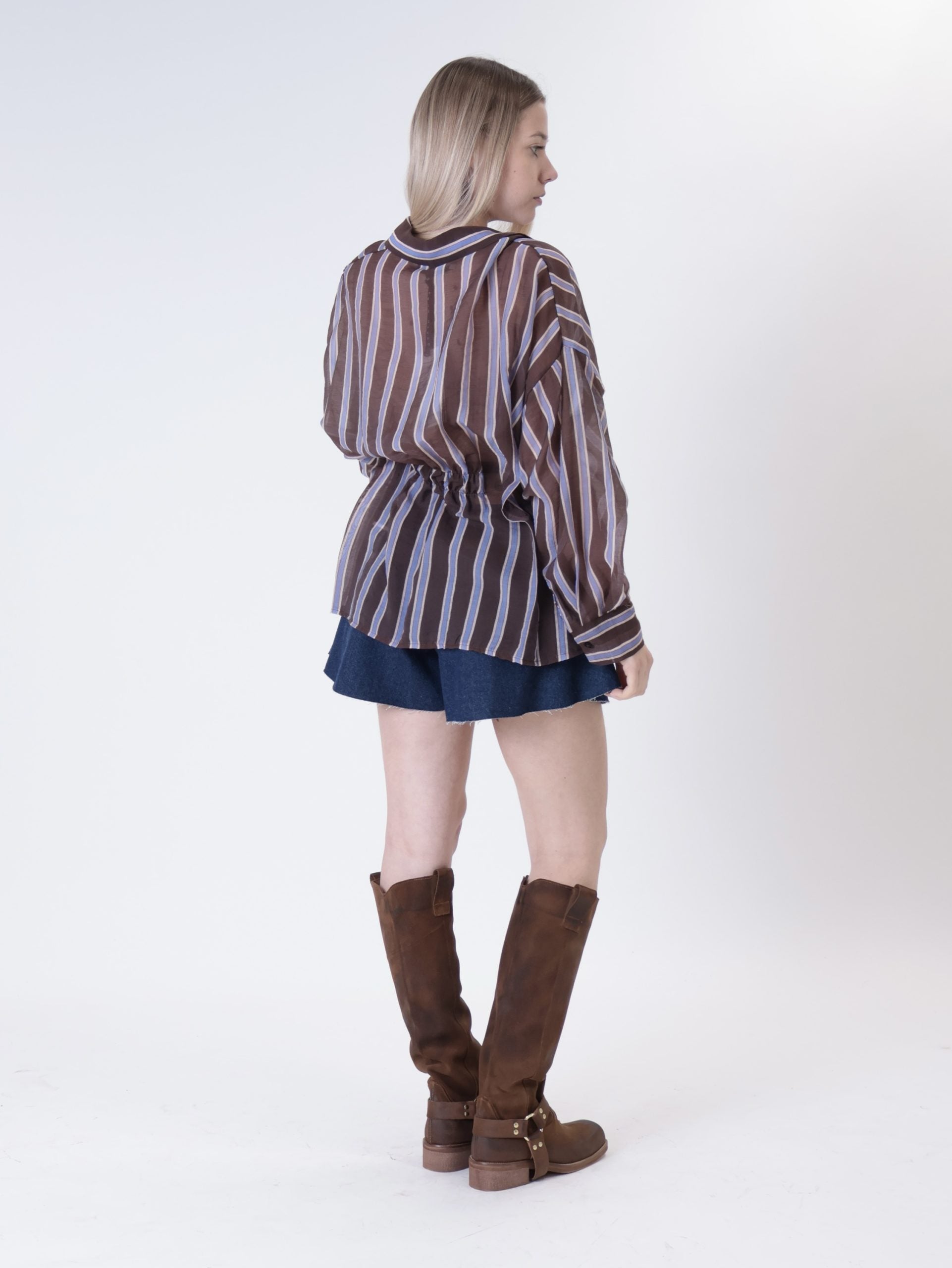 V-neck shirt brown/light blue stripe