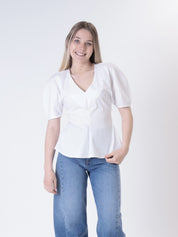 Top svasato scollo V bianco