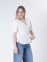 Top svasato scollo V bianco