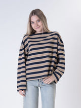 T-shirt m/lunga riga blu/beige