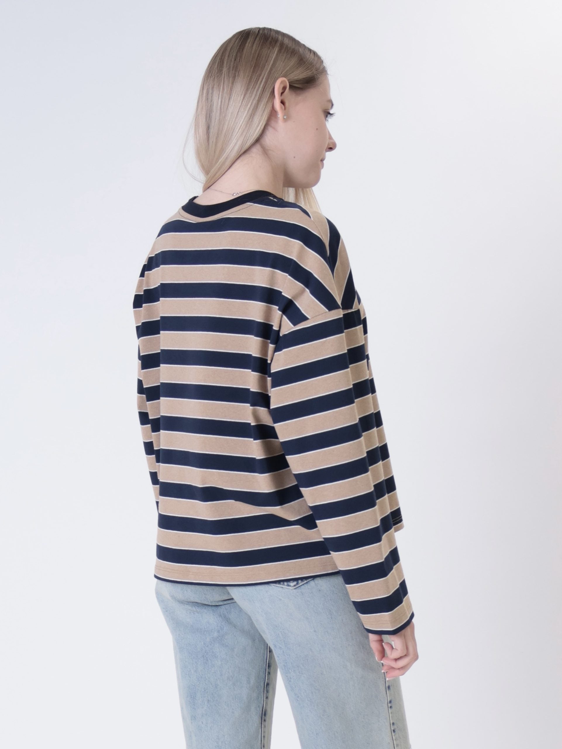 T-shirt m/lunga riga blu/beige