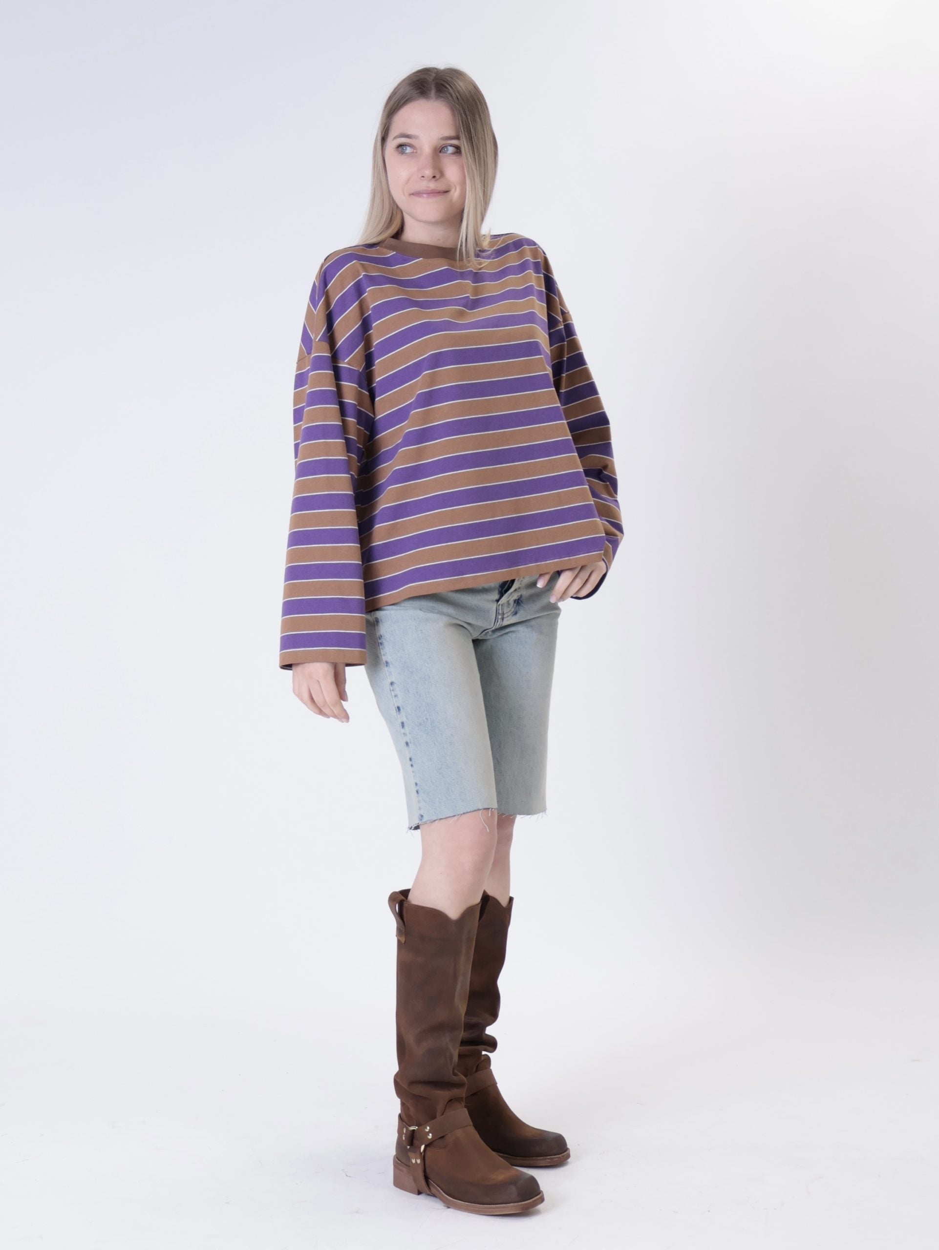 T-shirt m/lunga riga tabacco/viola