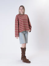 T-shirt m/lunga riga tabacco/rosso