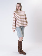 T-shirt m/lunga riga rosa/biscotto