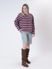T-shirt colletto bordeaux/celeste