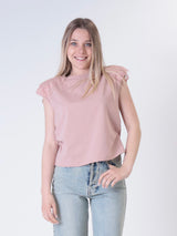 T-shirt spalle pizzo rosa