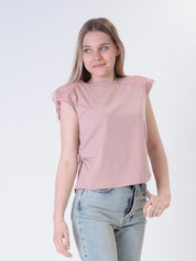 T-shirt spalle pizzo rosa