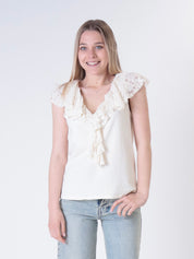 Top pizzo scollo V  panna
