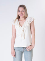 Top pizzo scollo V  panna
