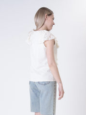 Top pizzo scollo V  panna