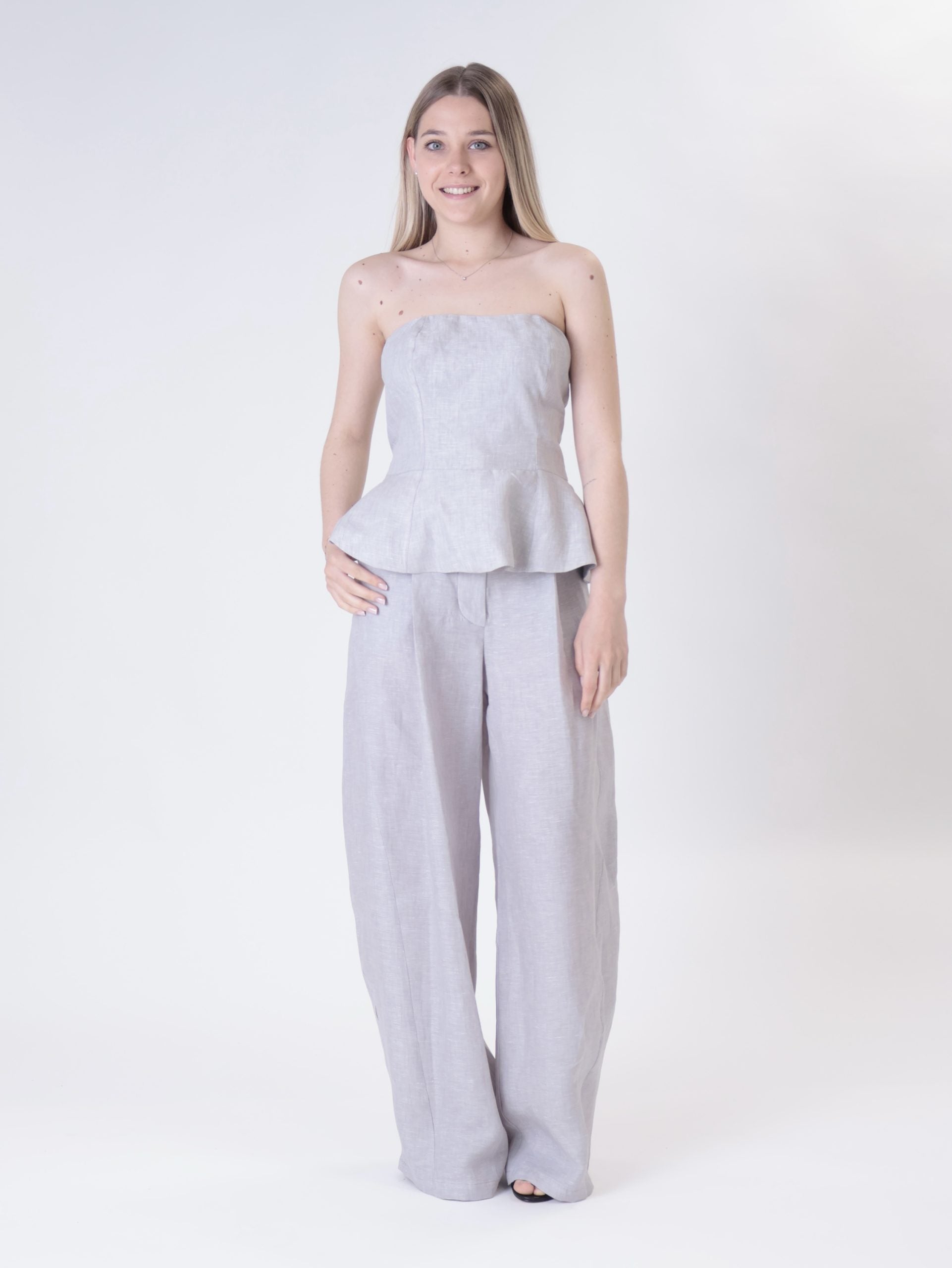Pantalone barrel 100% lino perla