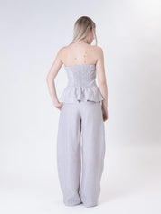 Pantalone barrel 100% lino perla