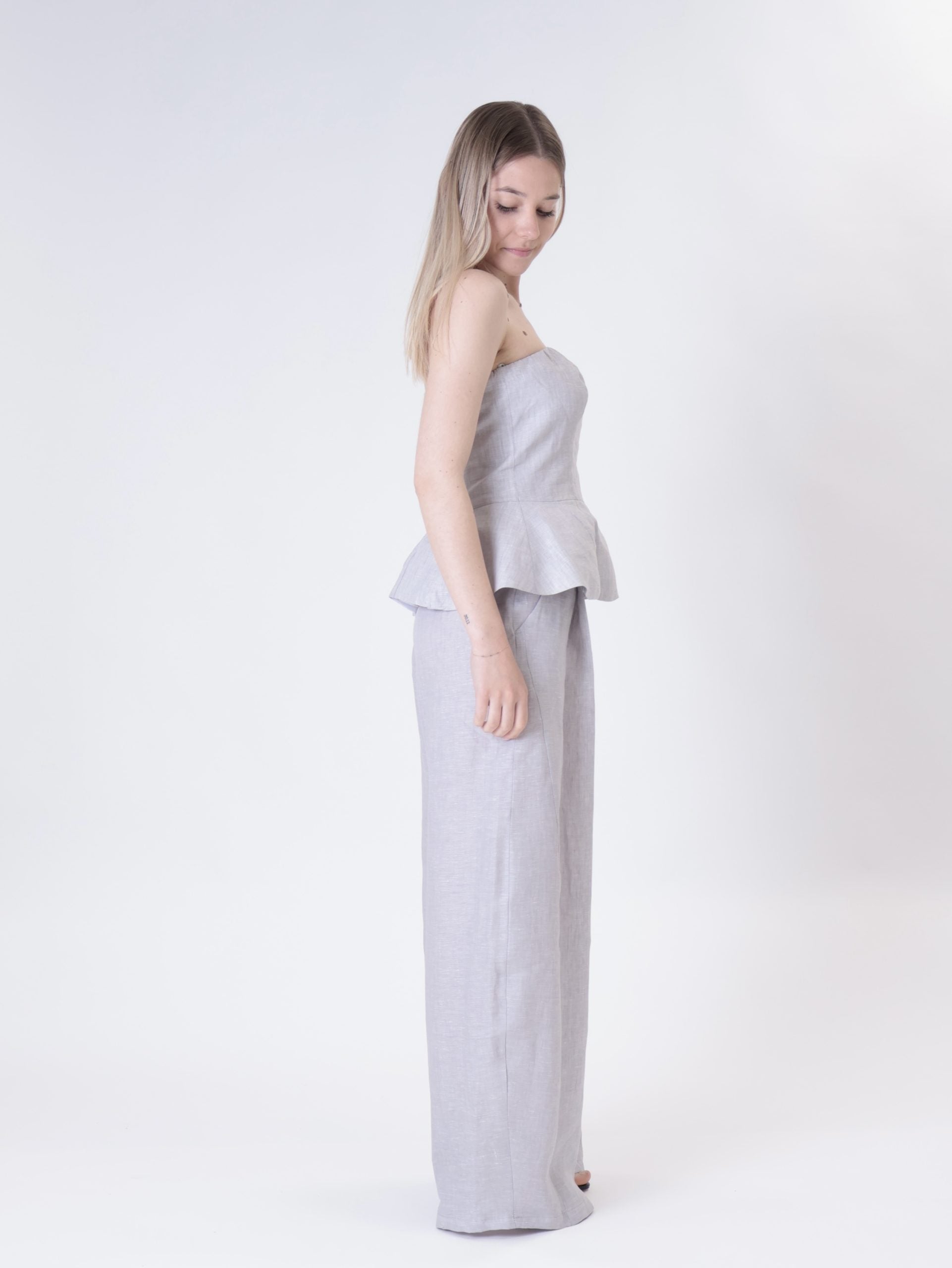 Pantalone barrel 100% lino perla