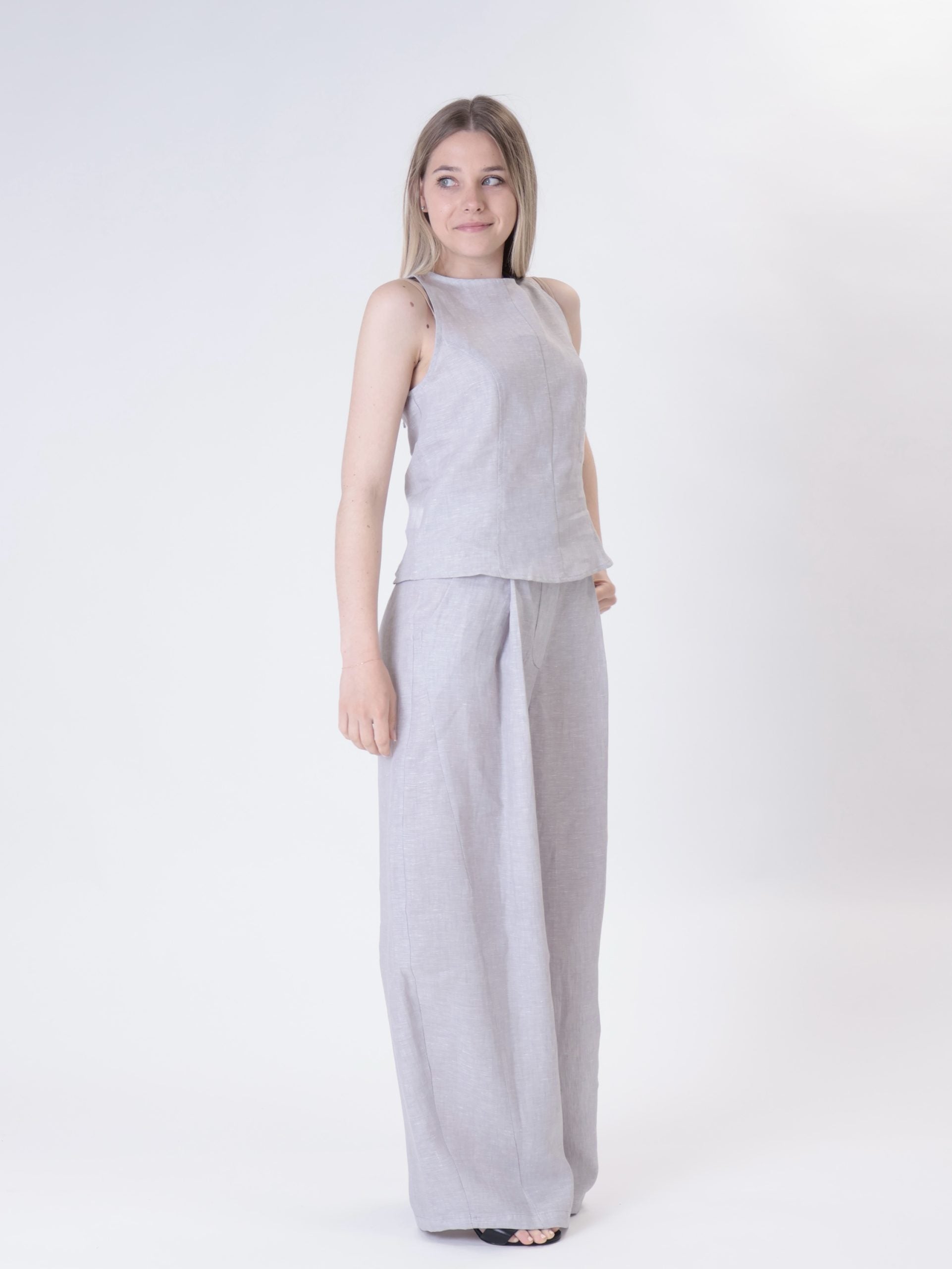 Pearl wide shoulder 100% linen top