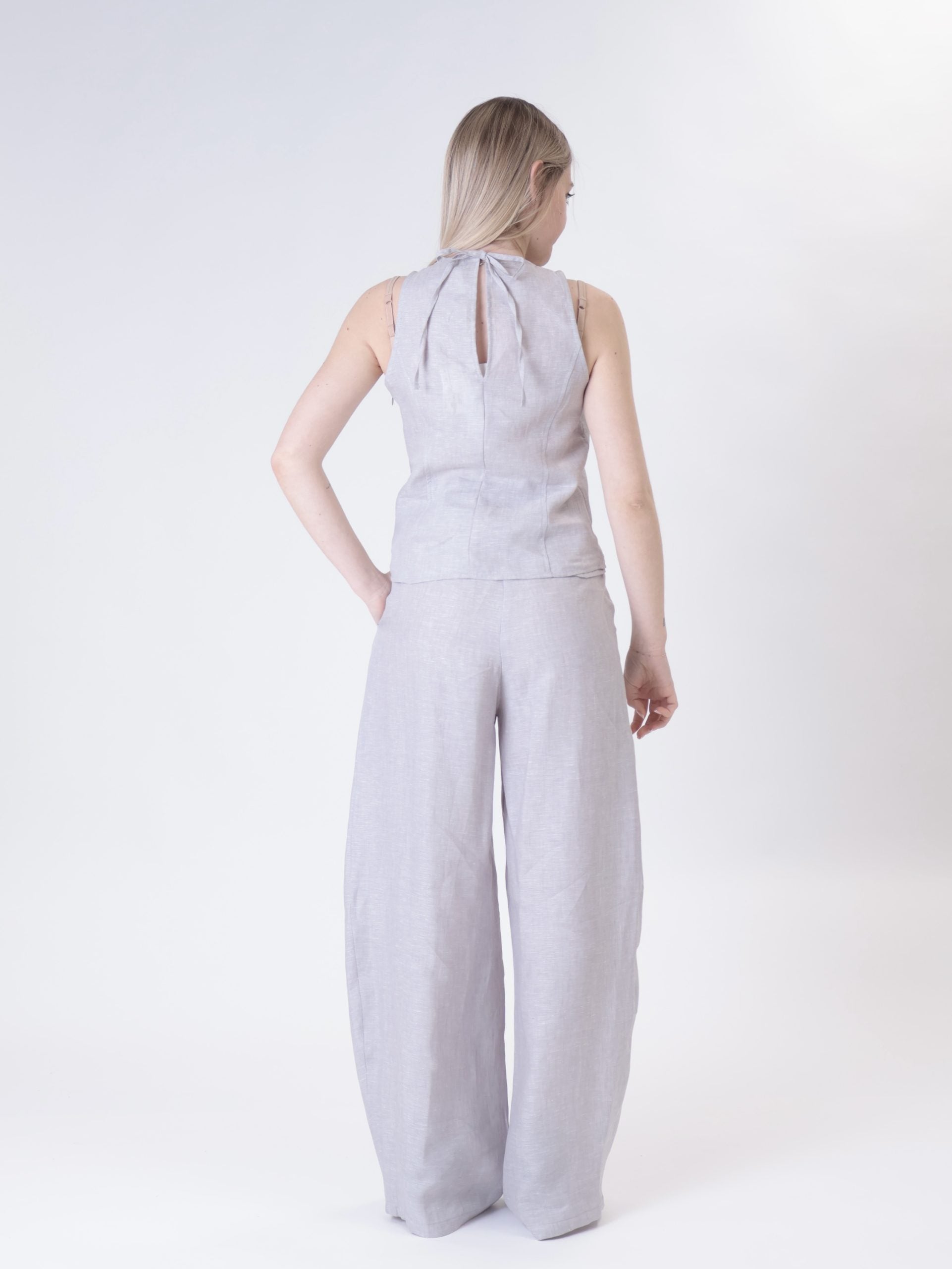 Pearl wide shoulder 100% linen top