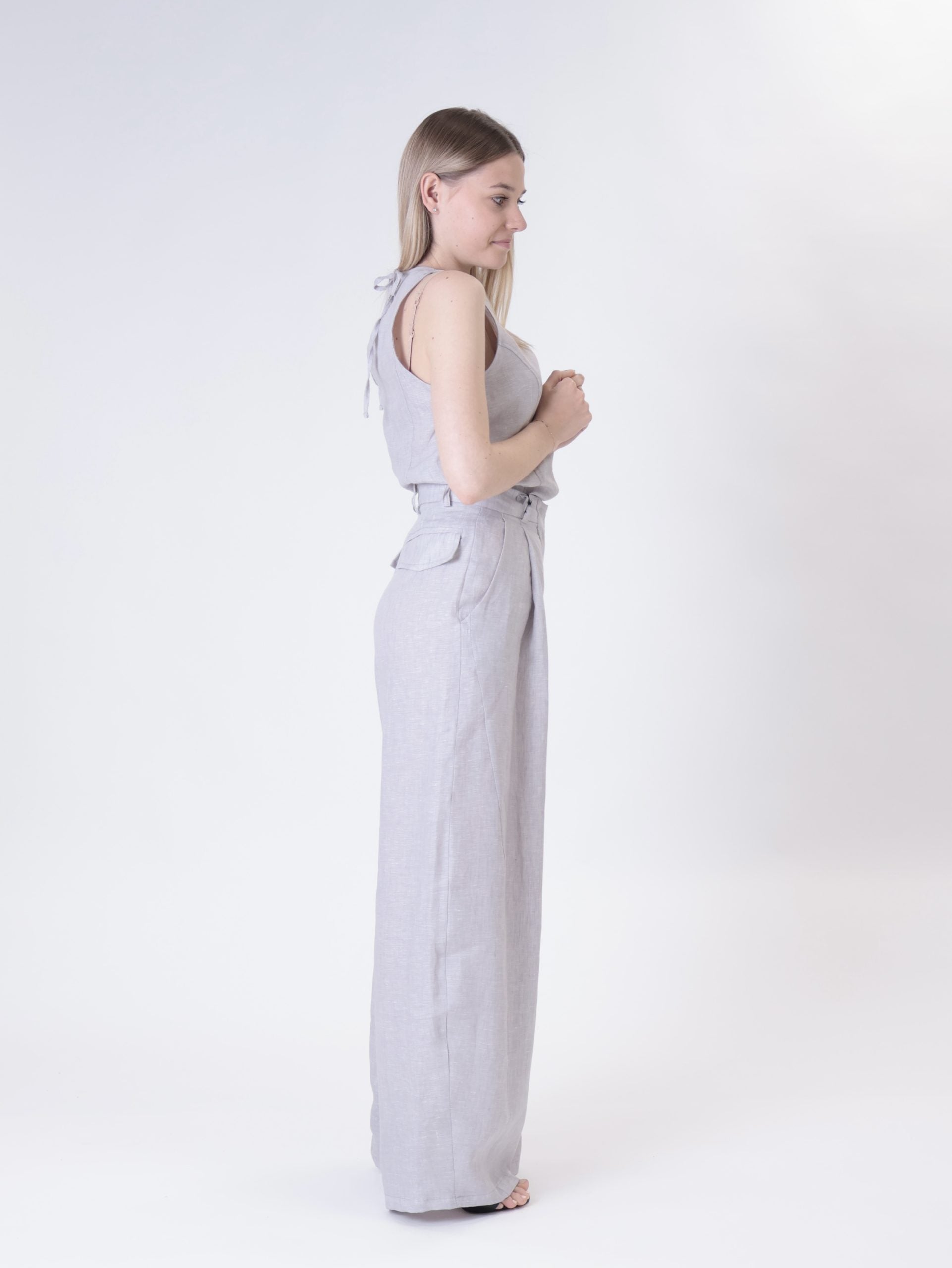 Pantalone palazzo 100% lino perla