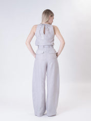 Pantalone palazzo 100% lino perla