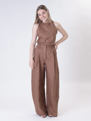Pantalone palazzo 100% lino bruciato