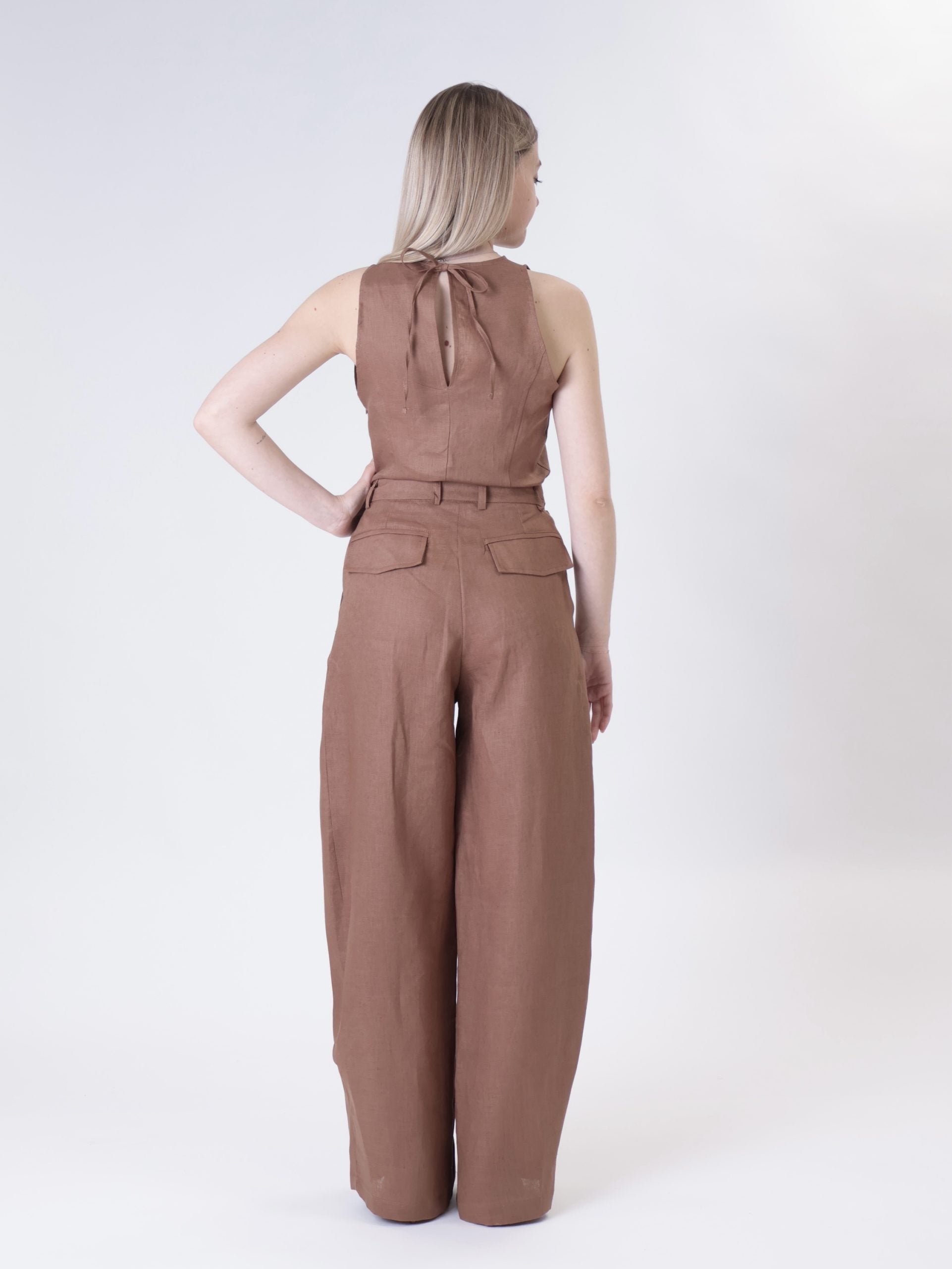 Pantalone palazzo 100% lino bruciato