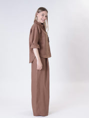 Burnt sequin pocket 100% linen shirt