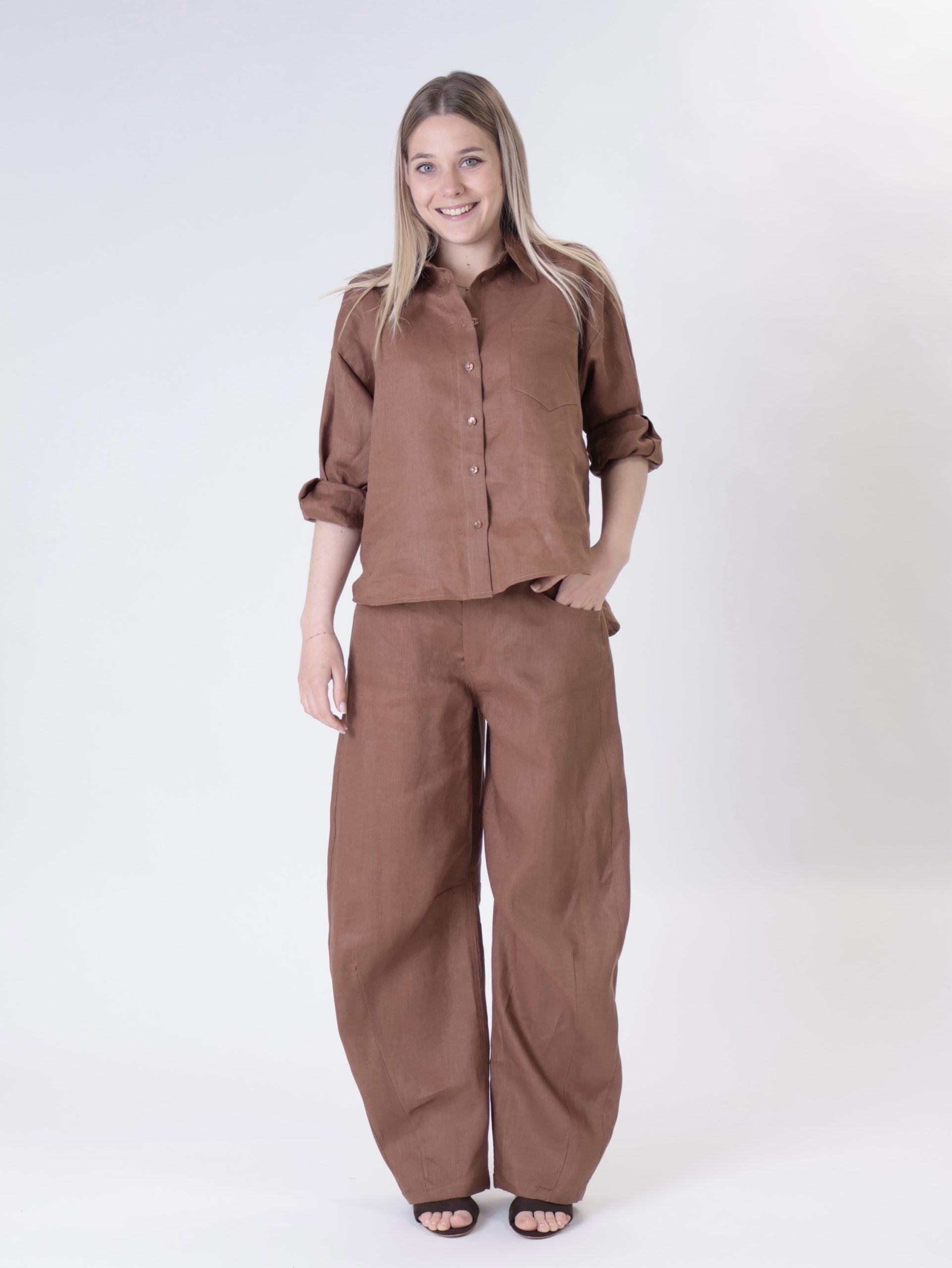 Pantalone barrel 100% lino bruciato