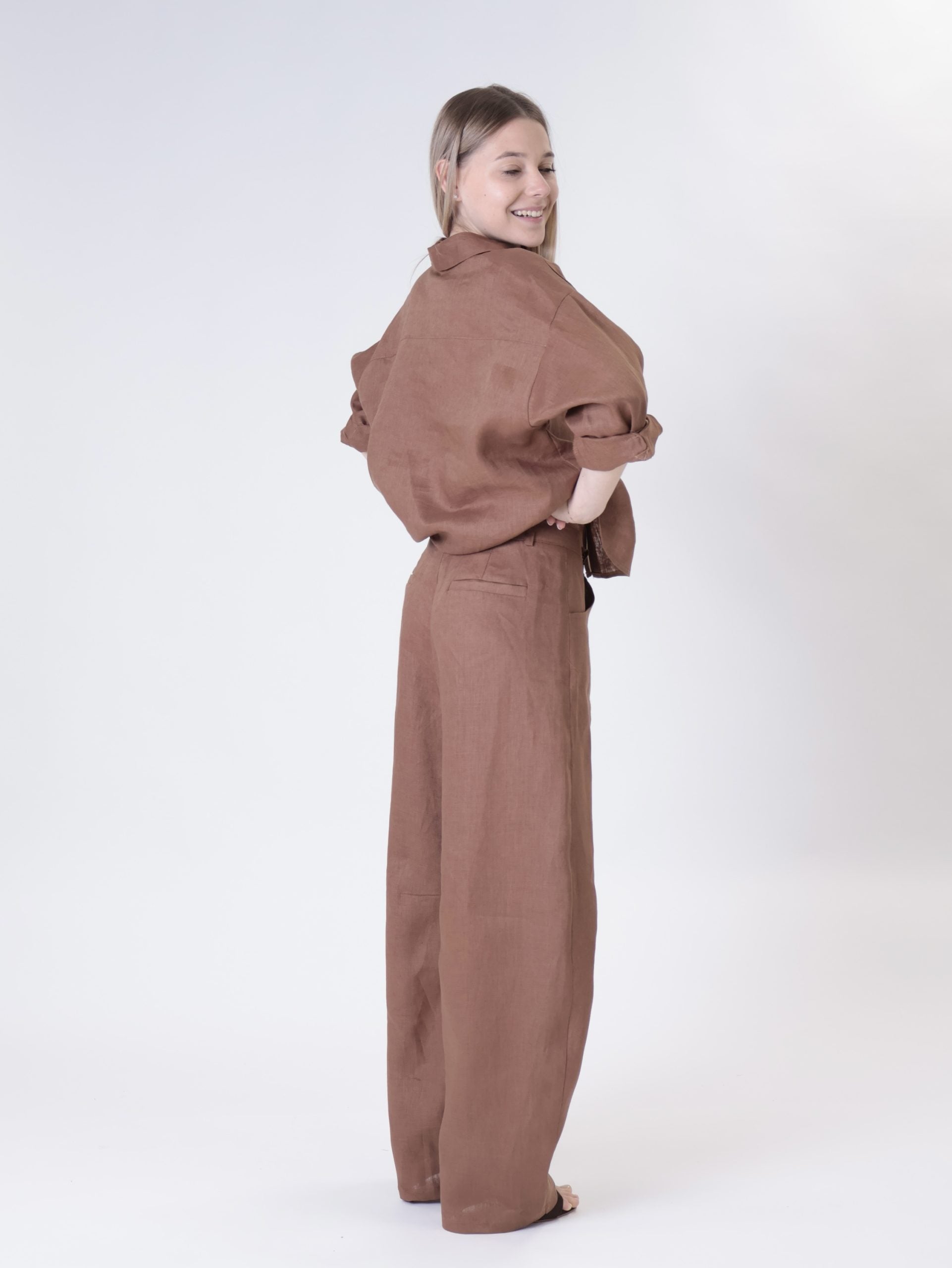 Pantalone barrel 100% lino bruciato