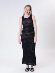 Black open-knit crew-neck dress