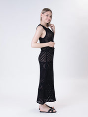 Black open-knit crew-neck dress
