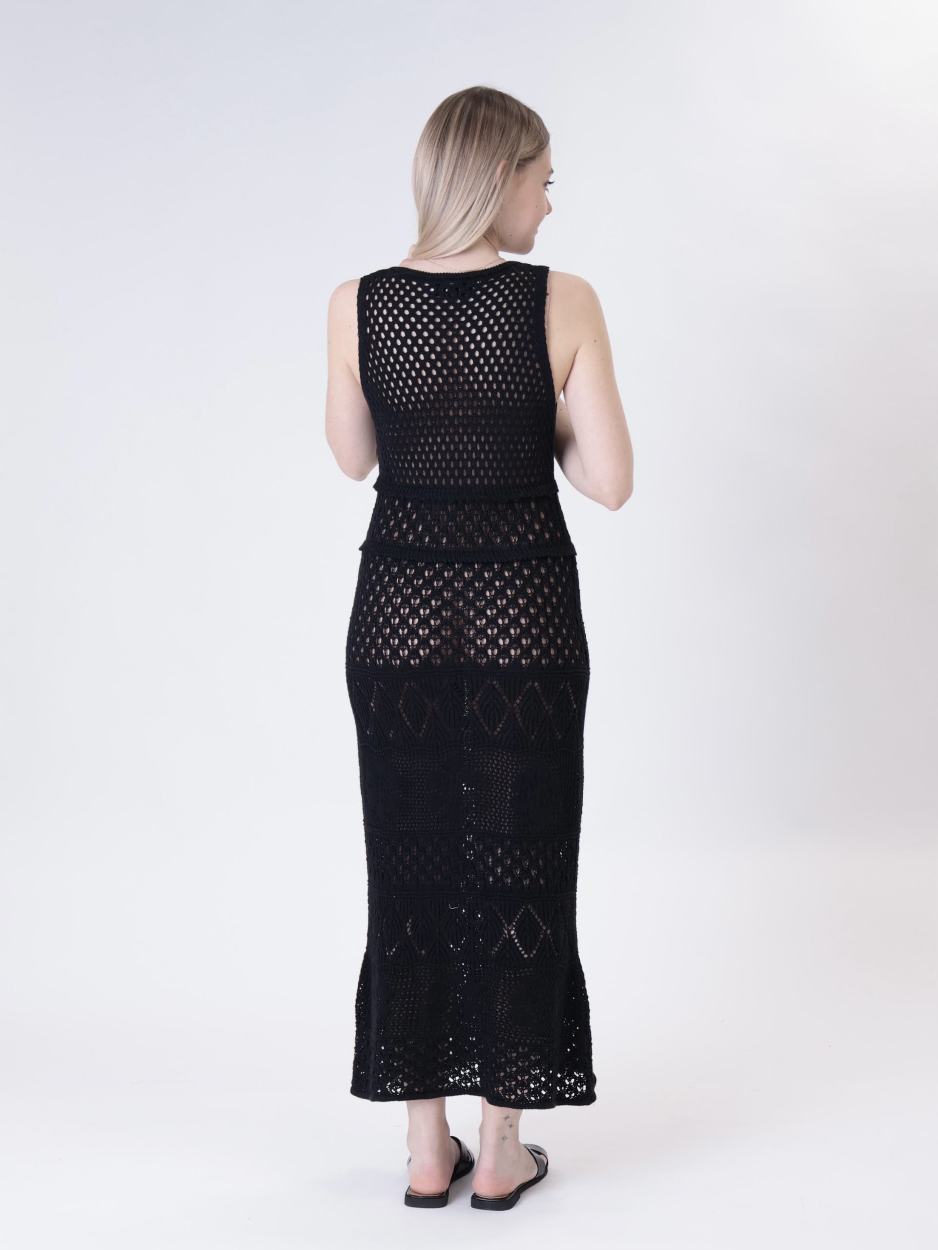 Black open-knit crew-neck dress