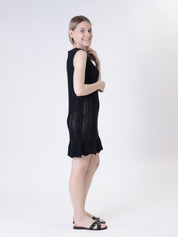 Short black openwork dress