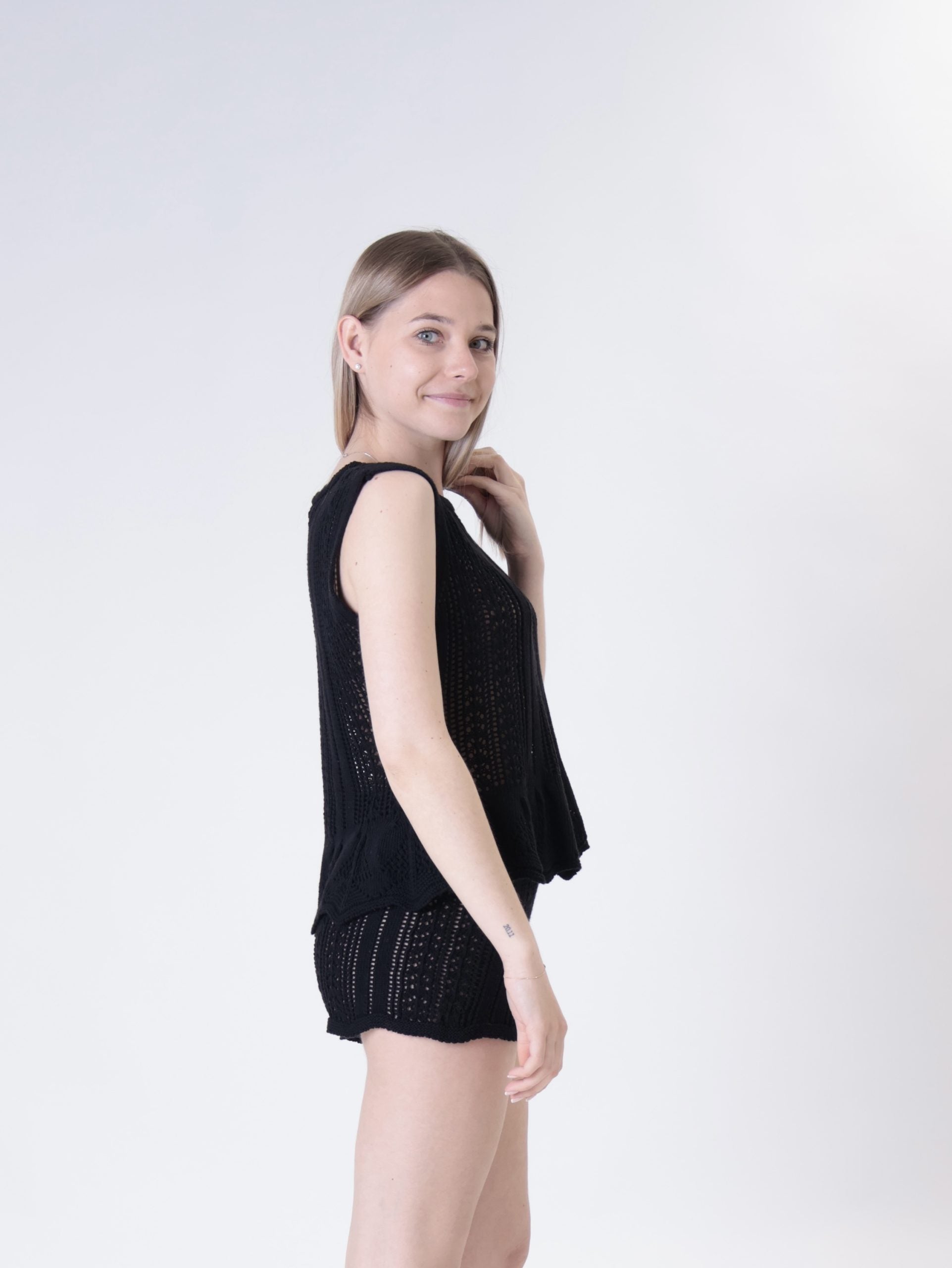 Black perforated shorts