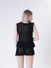 Black perforated shorts