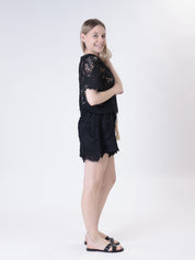 Black embroidered shorts