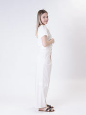 Women's low-pocket trousers in vanilla
