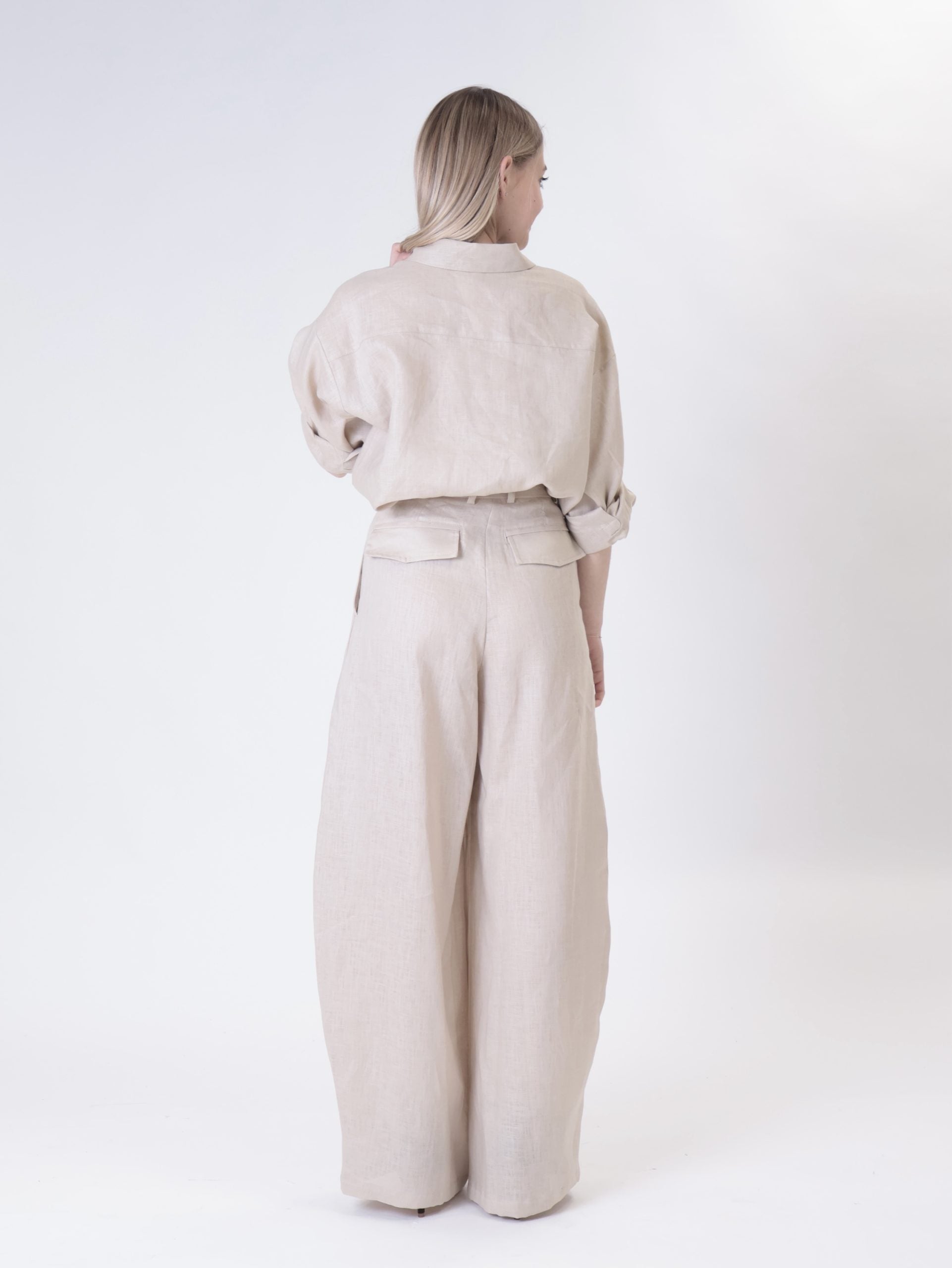 Sand 100% linen palazzo trousers