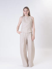 Wide-shoulder top 100% linen sand