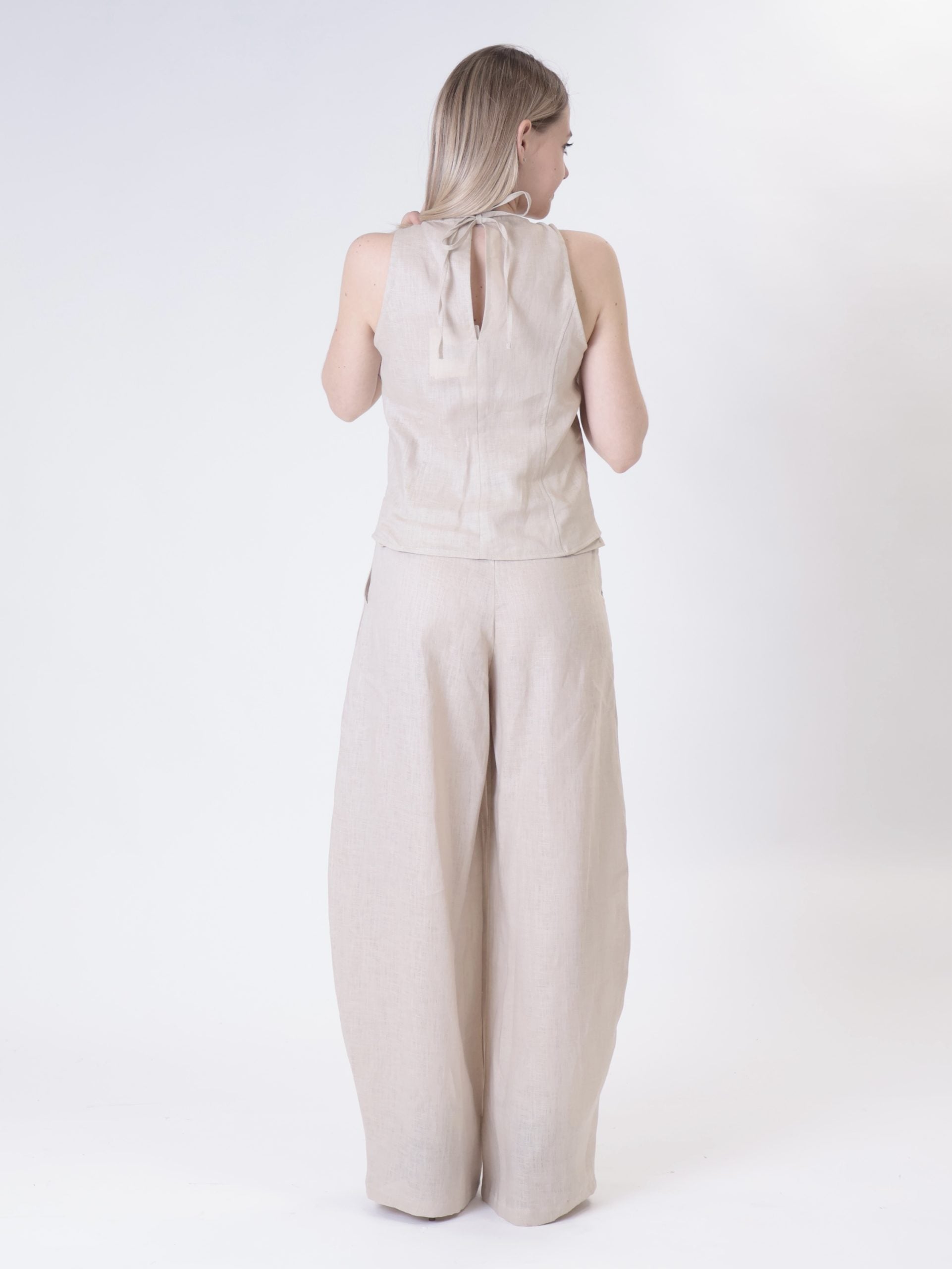 Sand 100% linen barrel trousers