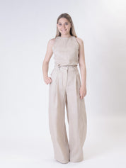 Sand 100% linen palazzo trousers