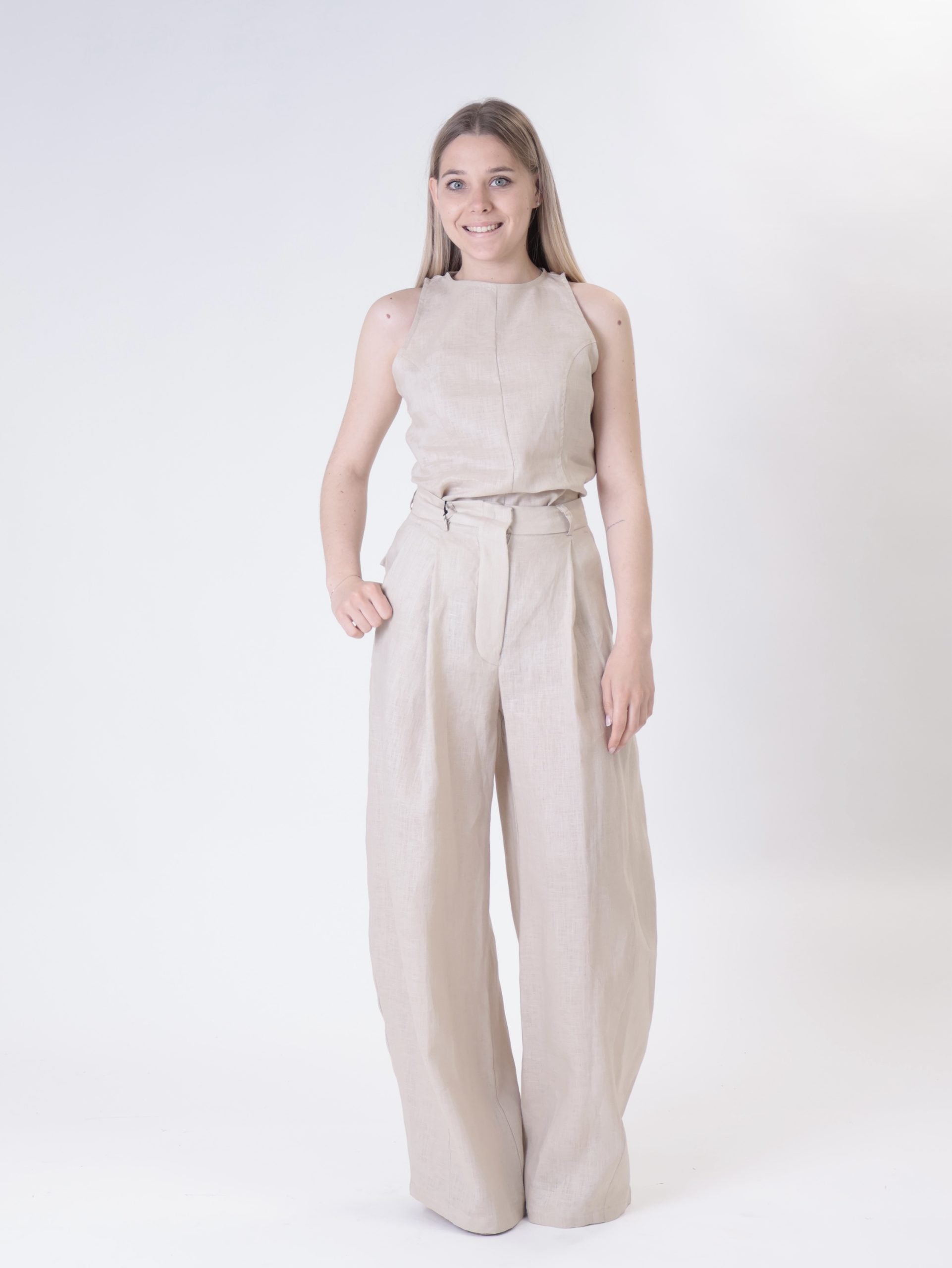 Sand 100% linen palazzo trousers