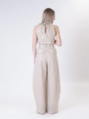 Wide-shoulder top 100% linen sand