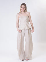Sand 100% linen barrel trousers