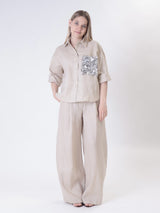 Sand 100% linen shirt with sequin pocket
