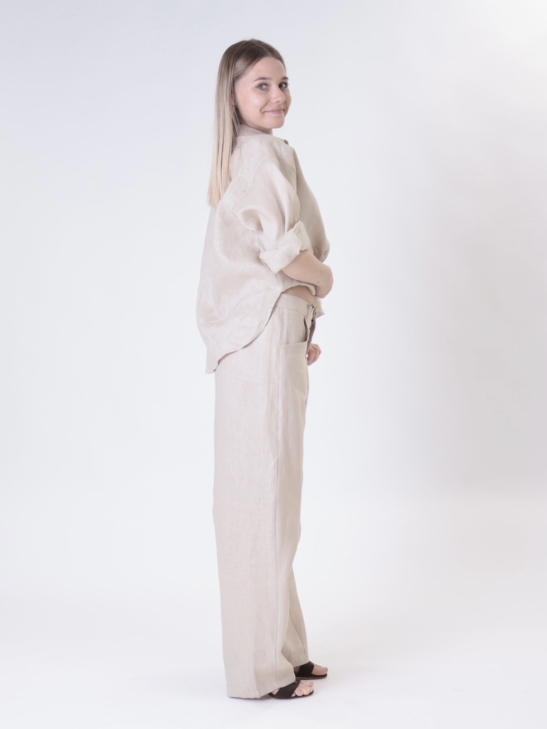 Basic 100% linen shirt sand